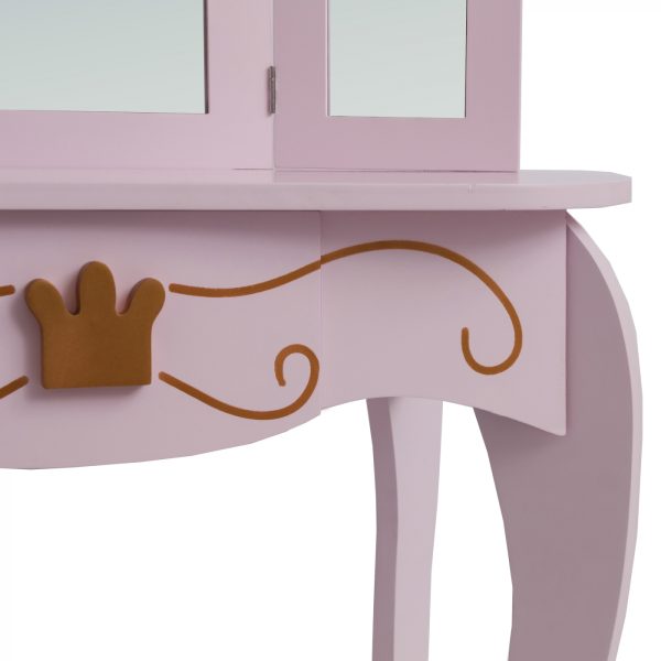 Coiffeuse maquillage table de maquillage princesse fille avec miroir et tabouret rose - VDD World