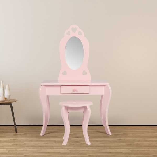 Coiffeuse maquillage table de maquillage coeur design pépinière fille avec tabouret rose - VDD World