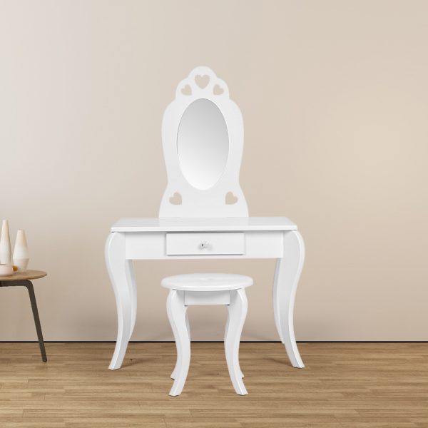 Coiffeuse coeurs - coiffeuse maquillage - avec tabouret - blanc - VDD World