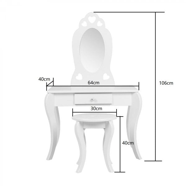 Coiffeuse coeurs - coiffeuse maquillage - avec tabouret - blanc - VDD World