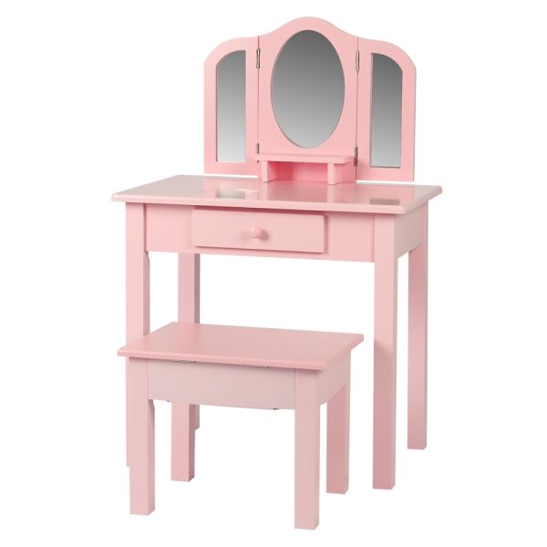 Coiffeuse maquillage table de maquillage princesse fille avec miroir et tabouret rose - VDD World