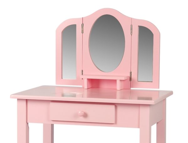 Coiffeuse maquillage table de maquillage princesse fille avec miroir et tabouret rose - VDD World