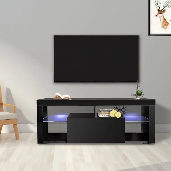 Meuble TV Meuble TV Hugo incl Corps LED blanc avant mat blanc brillant - VDD World FR