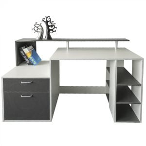 Bureau bureau table d'ordinateur bureau d'ordinateur de 140 cm de large avec commode et beaucoup d'e