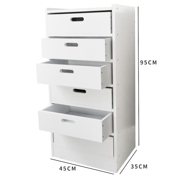 Commode 6 tiroirs - meuble de rangement avec plateaux amovibles - hauteur 95 cm - VDD World