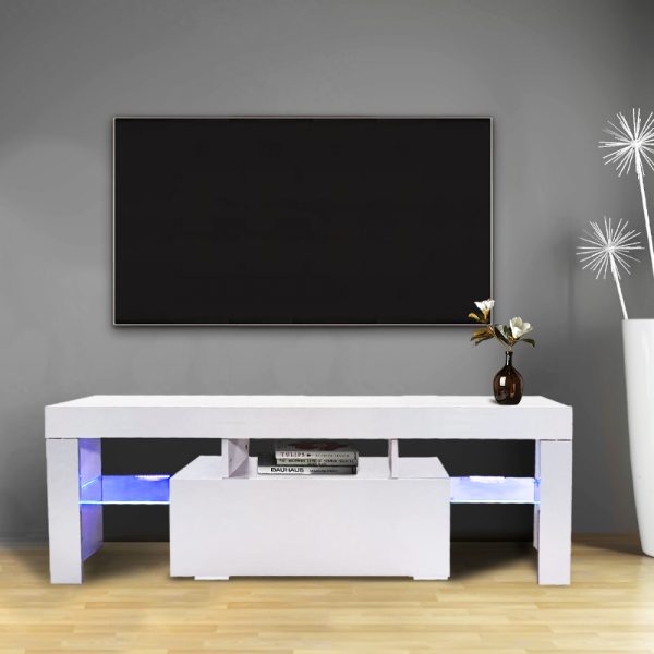 Meuble TV Meuble TV Hugo incl Corps LED blanc avant mat blanc brillant - VDD World