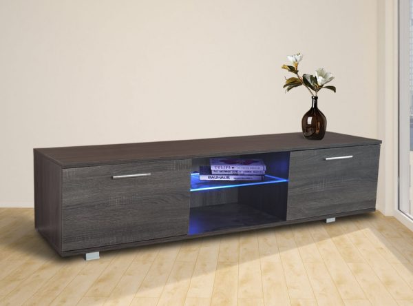 Meuble TV Tenus - Buffet TV - éclairage LED - largeur 160 cm - couleur gris marron - VDD World