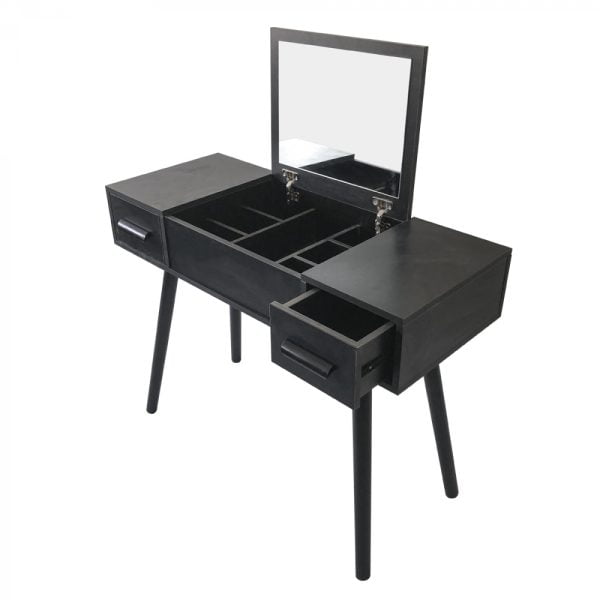 Coiffeuse - bureau de maquillage - miroir pliant et 2 tiroirs - noir - VDD World