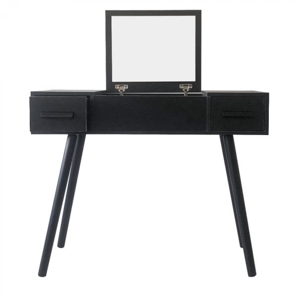 Coiffeuse - bureau de maquillage - miroir pliant et 2 tiroirs - noir - VDD World