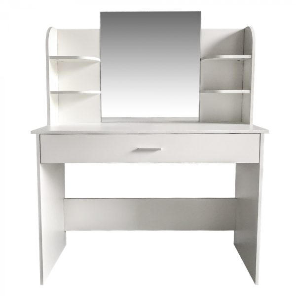 Coiffeuse table de maquillage avec tiroir miroir et étagères de rangement blanc - VDD World