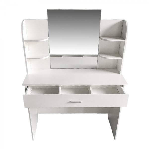 Coiffeuse table de maquillage avec tiroir miroir et étagères de rangement blanc - VDD World