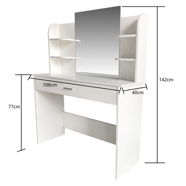 Coiffeuse table de maquillage avec tiroir miroir et étagères de rangement blanc - VDD World