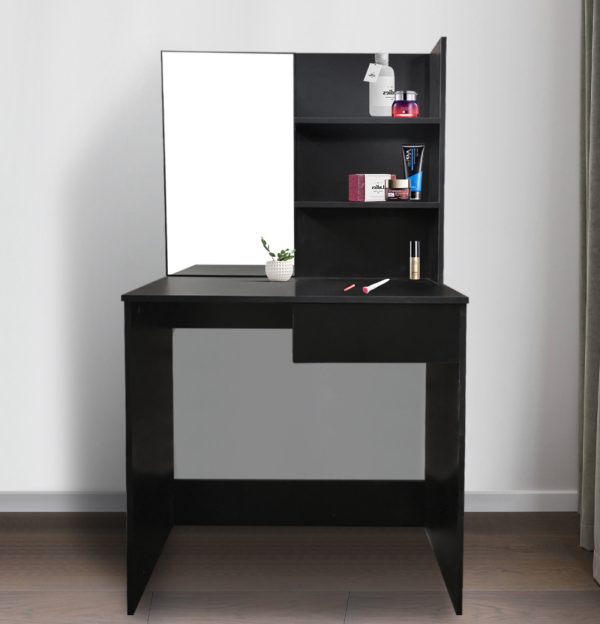 Coiffeuse maquillage table de maquillage - coiffeuse - avec miroir - noir - VDD World