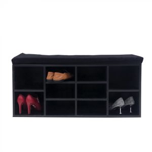 Banc d'entrée de l'armoire à chaussures - étagère à chaussures ouverte - avec coussin de siège noir