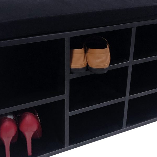 Banc d'entrée de l'armoire à chaussures - étagère à chaussures ouverte - avec coussin de siège noir - VDD World
