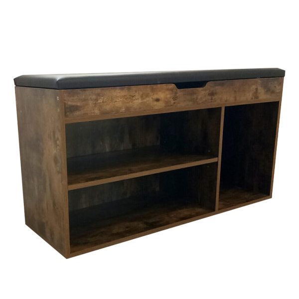 Shoe cabinet hall bench with storage space - with seat cushion - brown walnut - VDD World