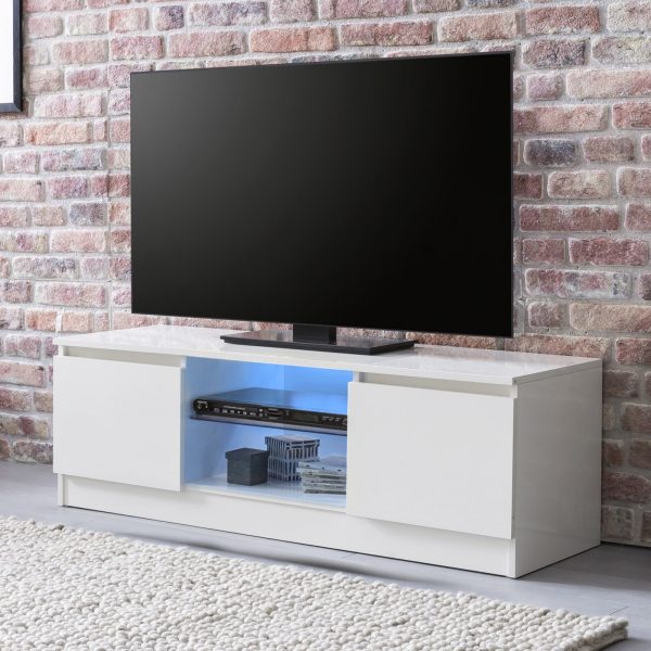 Meuble TV - Meuble TV - Eclairage LED - 120 cm de large - blanc - VDD World