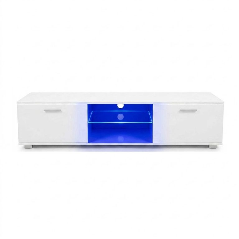 Meuble TV Meuble TV Tenus avec corps LED avant blanc brillant blanc