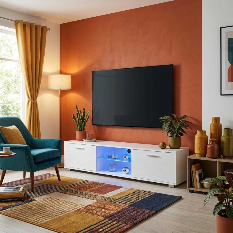 Meuble TV Meuble TV Tenus avec corps LED avant blanc brillant blanc - image alternative