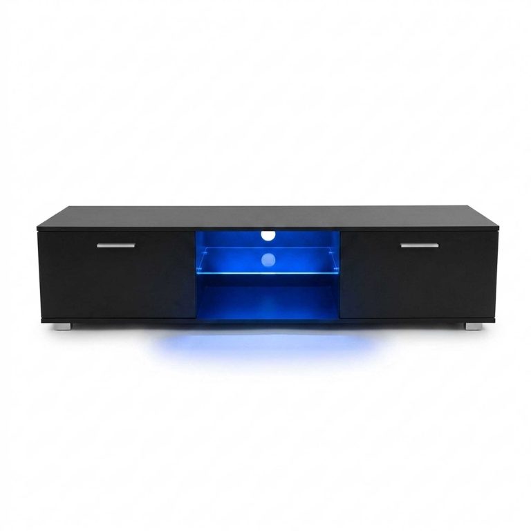 Meuble TV - buffet - éclairage LED - largeur 140 cm - noir