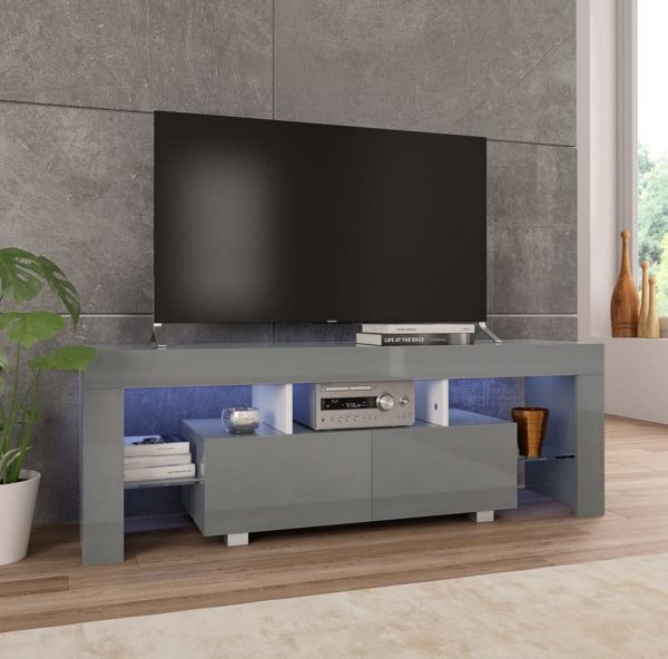 Meuble meuble TV Hugo - avec éclairage LED - largeur 140 cm - gris - VDD World
