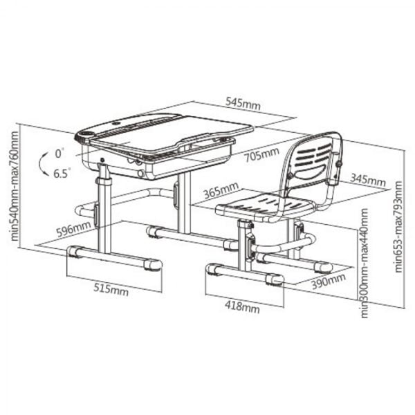 Bureau pour enfants avec chaise de bureau - réglable en hauteur de manière ergonomique - VDD World