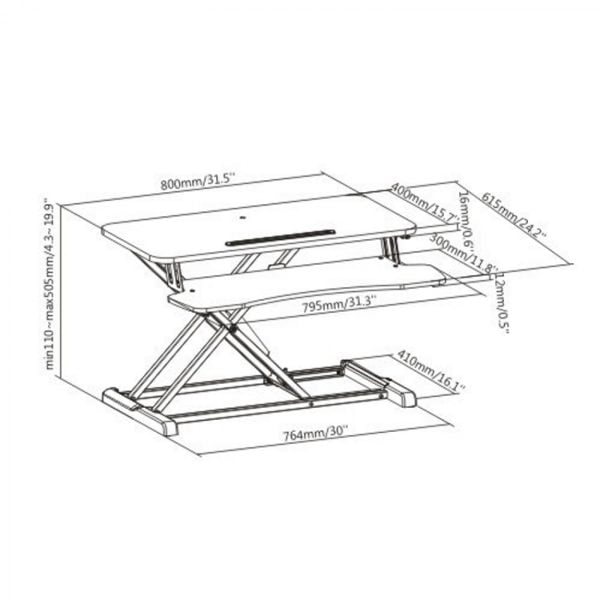 Bureau assis debout rehausseur ergonomique - poste de travail réglable en hauteur - 80 cm de large - VDD World