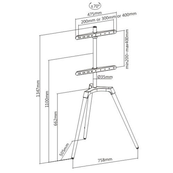 Support TV, forme chevalet de peintre - écran orientable - jusqu'à 65 pouces - Hêtre et blanc - VDD World