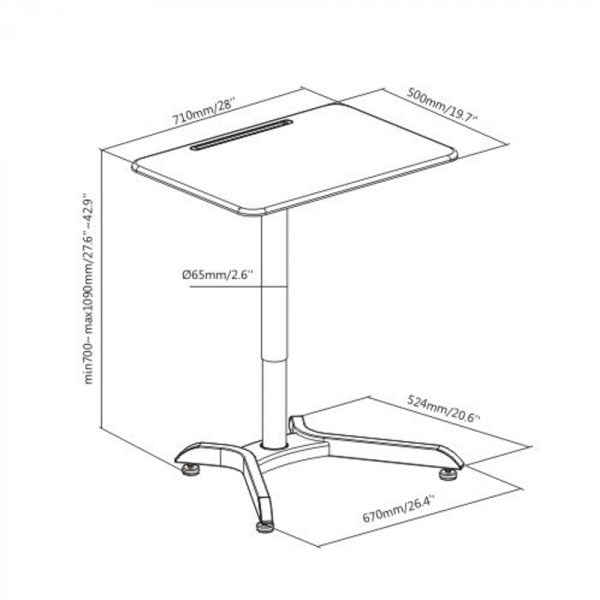 Bureau assis debout réglable - table pour ordinateur portable - plan de travail 71 cm x 50 cm - VDD World