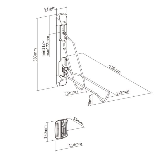 Support mural pour vélo - système de suspension pour vélo - pivotant - 2.1 à 2.8 inch - VDD World