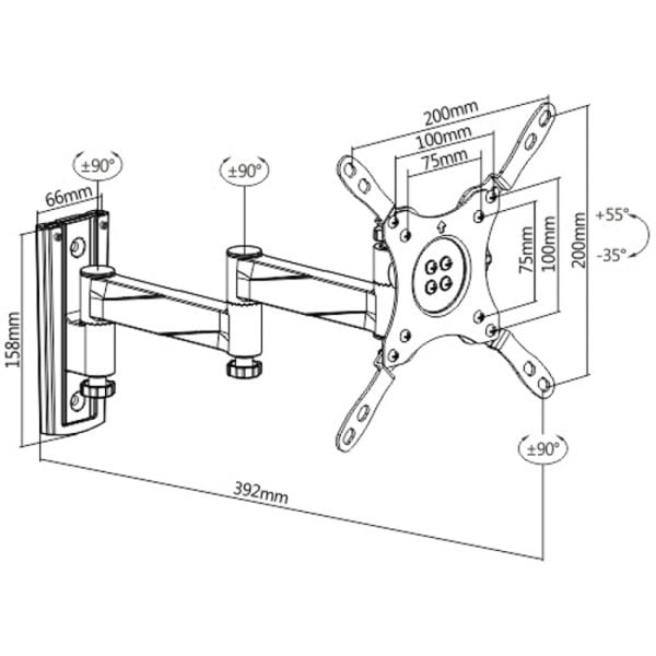 Support TV caravane camping-car camion bus - rotatif inclinable - jusqu'à 42 pouces - VDD World