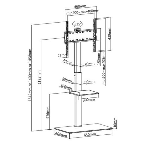 Support de télévision sur pied - support tv pivotant - hauteur réglable de 134 cm à 146 cm - VDD World