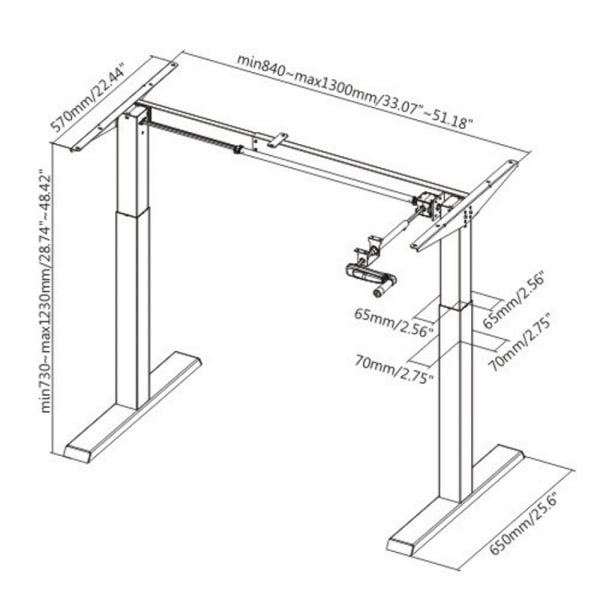 Cadre de bureau base assise - réglable en hauteur - taille du bureau 100 à 160 cm - VDD World