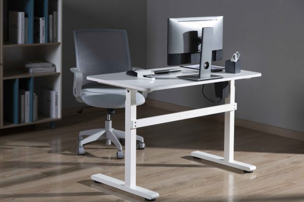 Bureau assis debout réglable électriquement en hauteur - 118 x 58 cm - blanc - VDD World