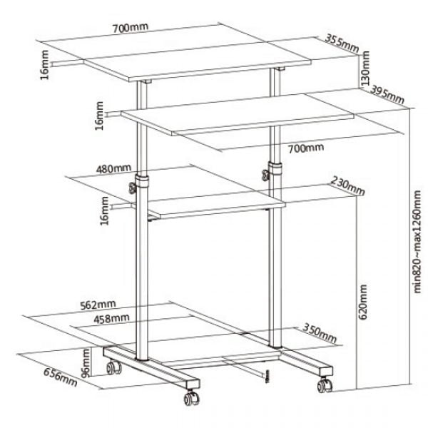 Bureau assis debout table d'ordinateur portable poste de travail - lutrin lutrin - mobile - VDD World