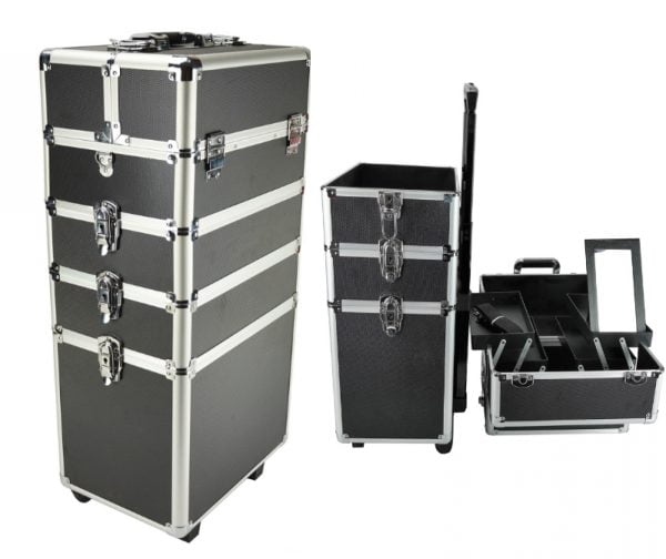 Valise de maquillage - 4 en 1 - Aluminium Noir - VDD World