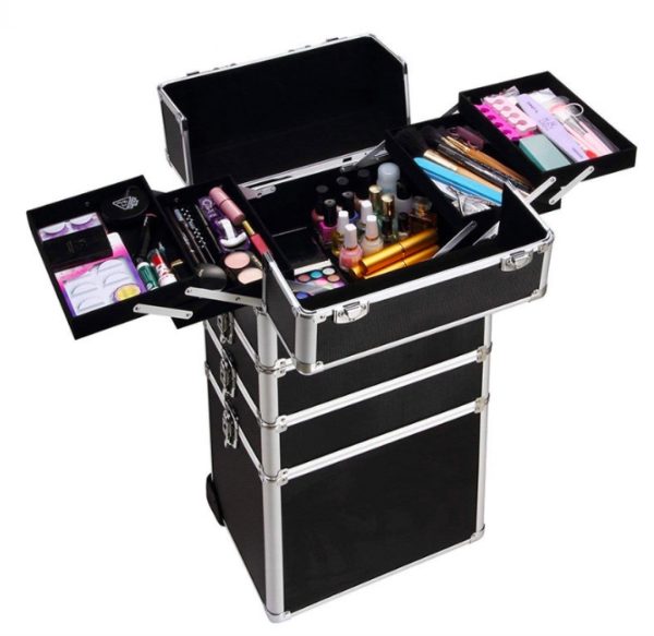 Valise de maquillage - 4 en 1 - Aluminium Noir - VDD World