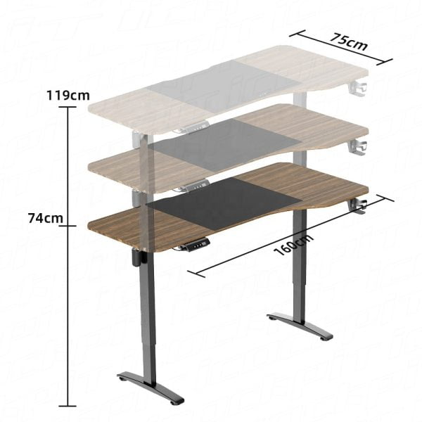 Bureau assis-debout réglable électriquement en hauteur Thomas - table de jeu - 160 x 75 cm - VDD World