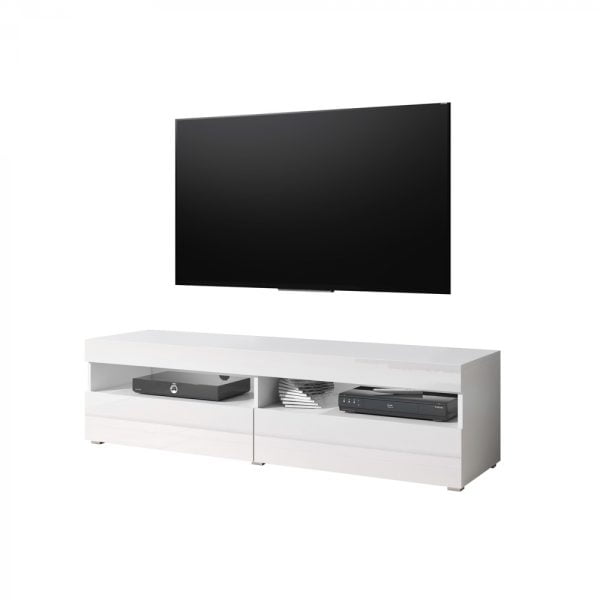 Meuble TV Meuble TV Kubrick 140 cm corps blanc façade blanc brillant - VDD World