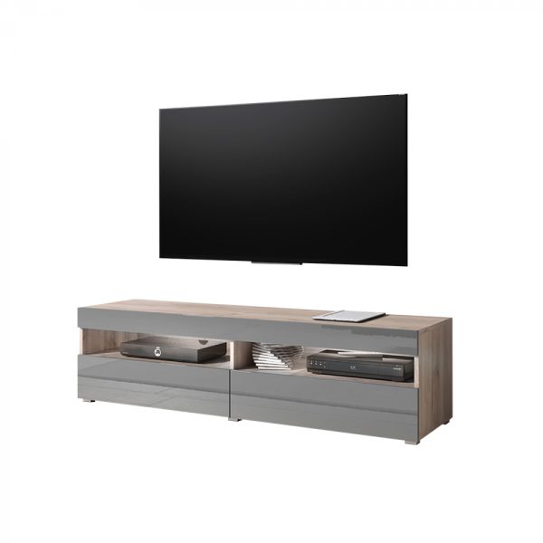 Meuble TV Meuble TV Kubrick 140 cm corps brun clair volets avant gris - VDD World