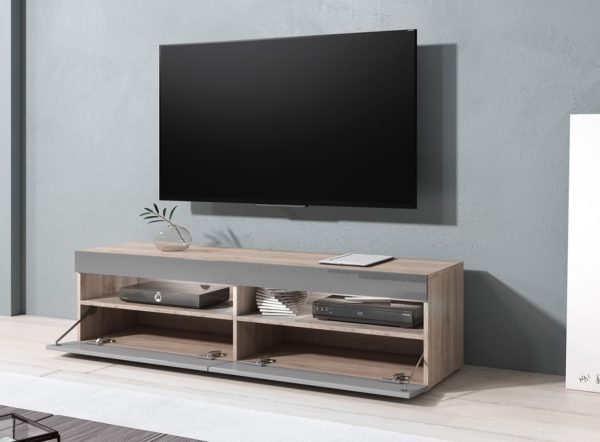 Meuble TV Meuble TV Kubrick 140 cm corps brun clair volets avant gris - VDD World