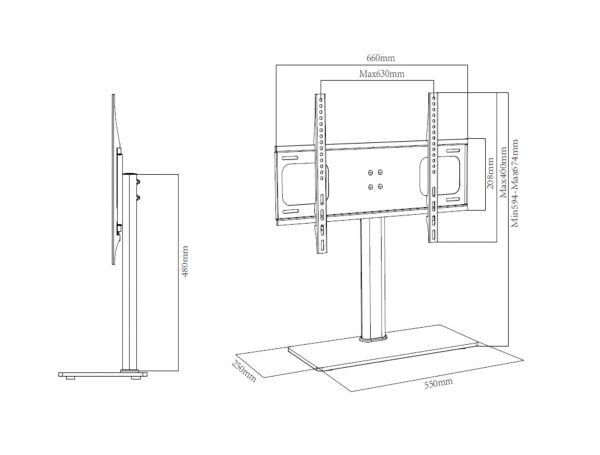 Meuble TV - support moniteur écran - modèle de table - 32 à 70 pouces - noir - VDD World