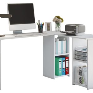 Meuble d'angle de bureau informatique Lusias blanc