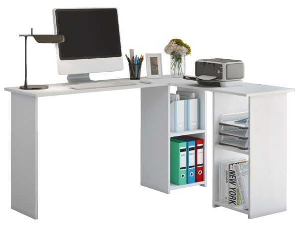 Meuble d'angle de bureau informatique Lusias blanc - VDD World