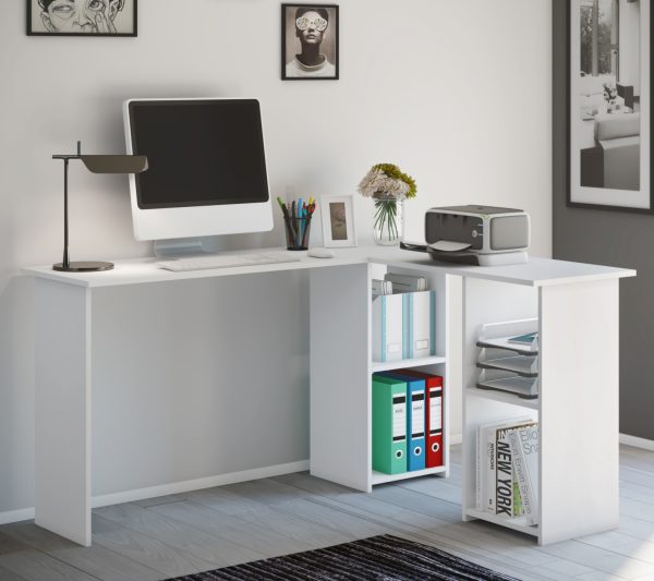 Meuble d'angle de bureau informatique Lusias blanc - VDD World