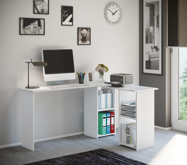 Meuble d'angle de bureau informatique Lusias blanc - VDD World