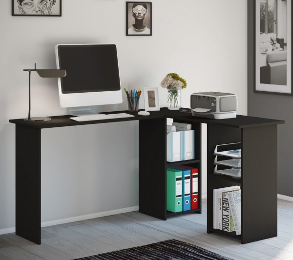 Meuble informatique d'angle de bureau Lusias noir - VDD World