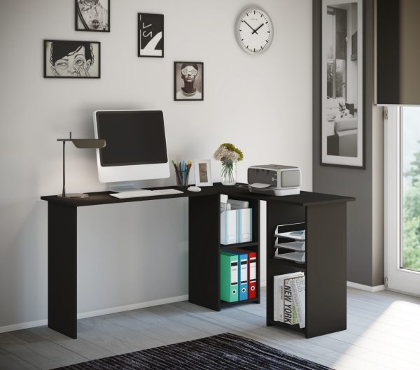 Meuble informatique d'angle de bureau Lusias noir - VDD World