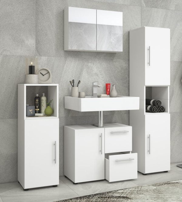 Meuble colonne salle de bain meuble Flandu 160 cm haut blanc - VDD World