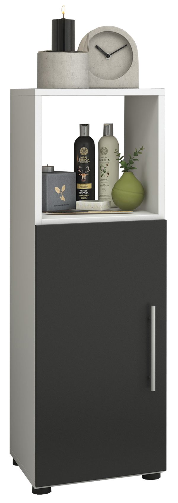 Meuble colonne Flandu - meuble meuble salle de bain - 93 cm de haut - blanc noir - VDD World